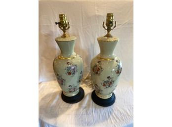 Pair (2) Of Granny Chic Ceramic  Lamps