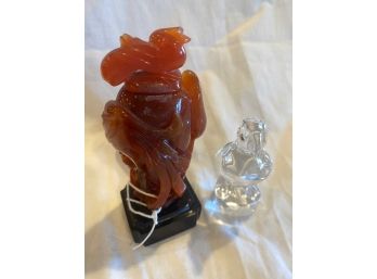 Lot-o-Re Of Carnelian Snuff And Crystal Glass Puffin Paperweight