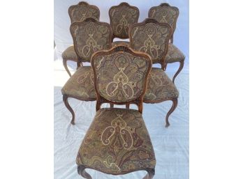 Set Of Six (6) French Carved Frame Dining Chairs Paisley Fabric