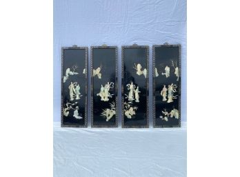 Two Pairs (4) Of Black Figural Chinoiserie Panels