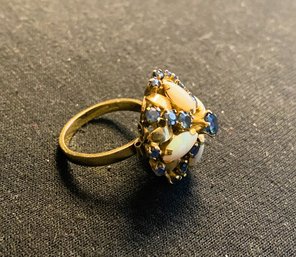 14k Gold Ring With Blue And White Gemstones