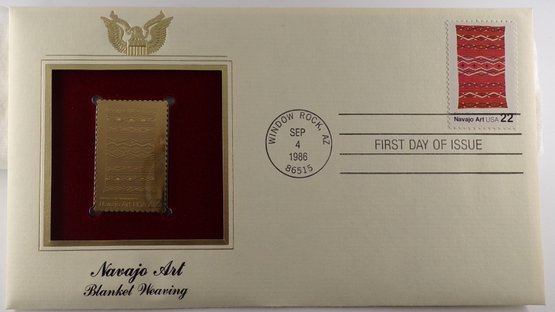 22kt Gold Replica 22C Blanket Weaving Stamp Enclosed In 1st Day Cover & Bearing 1st Day Of Issue Postmark