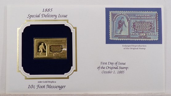 22kt Gold Replica 1885(Special Delivery Issue) 10C Foot Messenger Stamp Bearing Replica Of Original Stamp