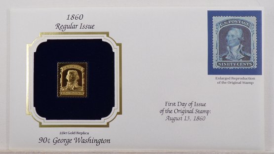 22kt Gold Replica 1860, 90C George Washington Stamp Bearing Reproduction Of Original Stamp