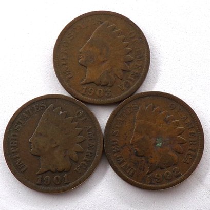 (3) Indian Head Cents 1901, 1902, 1903