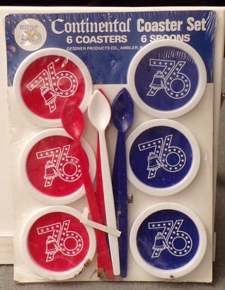 Vintage Continental Coaster Set, 6 Coasters & 6 Spoons 'New In Package' (Hard To Find)