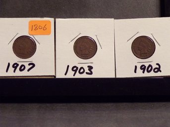 (3) Indian Head Cents 1902, 1903, 1907