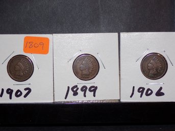 (3) Indian Head Cents 1899, 1906, 1907