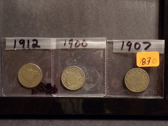 (3) Liberty Head V Nickels 1907, 1900, 1912