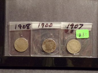 (3) Liberty Head V Nickels 1907, 1900, 1908