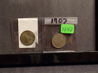 (2 Nickels) One 1942-S Jefferson Silver Alloy & One Liberty Head V 1907