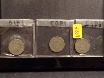 (3) Liberty Head V Nickels 1907, 1910, 1912