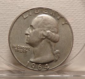 Error 1964-D Silver Washington Quarter Dollar AU (Filled Mint Mark)