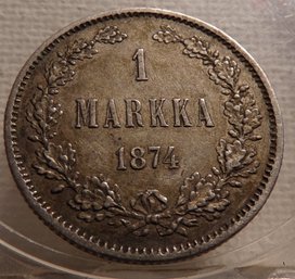 1874-S Silver Finland Markka KM# 3.2 BU