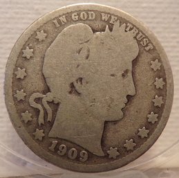 1909-D Barber Silver Quarter Dollar