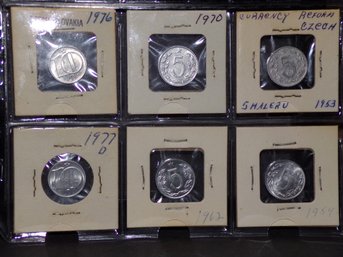 (6) Czechoslovakia Coins 1953, 1954, 1962, 1970 5 Haleru, 1976, 1977 10 Haleru