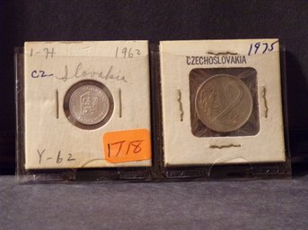 (2) Czechoslovakia Coins 1962 1 Haleru, 1975 2 Koruny