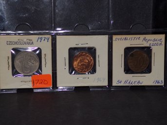 (3) Czechoslovakia Coins 1963, 1964 50-Haleru, 1974 2 Koruny