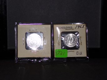 (2) Czechoslovakia Coins 1965 10-Haleru, 1962 25-Haleru