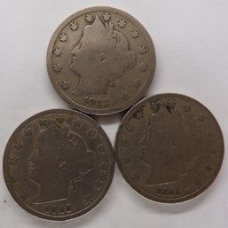 (3) Liberty Head V Nickels 1910, 1911, 1912