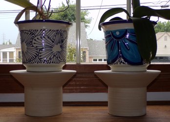 'New In Box' Pair Of Ceramic Decorative Indoor Plant & Flower Pedestals, From Target By Threshold