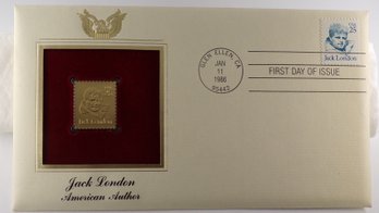 22kt Gold Replica 22C Jack London Stamp Enclosed In 1st Day Cover & Bearing 1st Day Of Issue Postmark