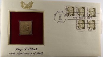 BU 22kt Gold Replica 5C Hugo L. Black Stamp Enclosed In 1st Day Cover & Bearing 1st Day Of Issue Postmark