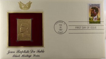 22kt Gold Replica 22C Jean Baptiste Stamp Enclosed In 1st Day Cover & Bearing 1st Day Of Issue Postmark