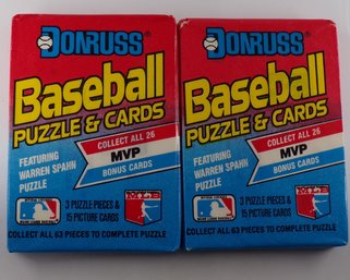 Two 1989 Donruss Baseball Card 'Leaf Factory' NEW Sealed Wax Packs, '15 Cards & 3 Puzzle Pieces'