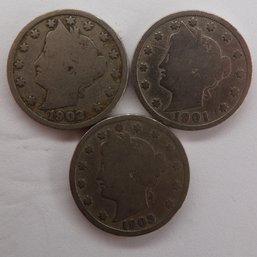 (3) Liberty Head V Nickels 1901, 1902, 1903