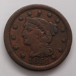 Beautiful 1851 Braided Hair Large Cent