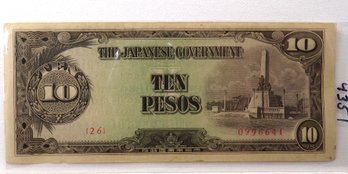 WWII 1942-1945 Japanese Government-10 Pesos 'Philippines' Uncirculated