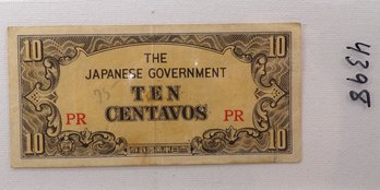 WWII 1942-1945 Japanese Government-10 Centavos 'Philippines'