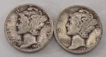 (2) Mercury Silver Dimes 1936 & 1942