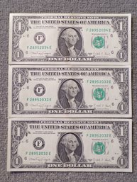 (3) Three Consecutive Serial Number 1988-A $1 Federal Reserve Notes Gem Crisp Uncirculated