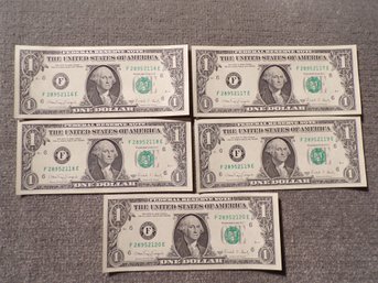 (5) Five Consecutive Serial Number 1988-A $1 Federal Reserve Notes (GEM Crisp Uncirculated)