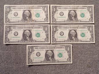 (5) Five Consecutive Serial Number 1988-A $1 Federal Reserve Notes Gem Crisp Uncirculated