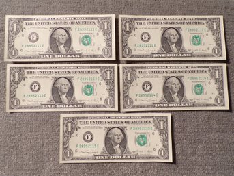 (5) Five Consecutive Serial Number 1988-A $1 Federal Reserve Notes Gem Crisp Uncirculated