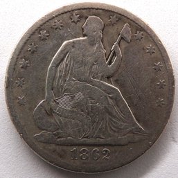 1862-S Seated Liberty Silver Half Dollar 'Some Liberty' (Type 1, No Arrows & No Motto)