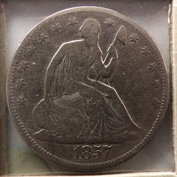 Beautiful 1857 Seated Liberty Silver Half Dollar 'Partial Liberty' (Type 1, No Arrows & No Motto)