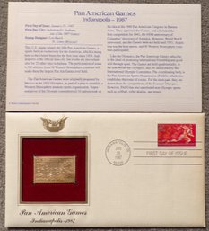 22kt Gold Replica 22C Pan American Games Stamp Enclosed In 1st Day Cover & Bearing 1st Day Of Issue Postmark
