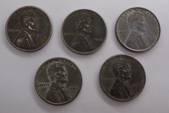 (5) 1943 Steel Wheat Cents