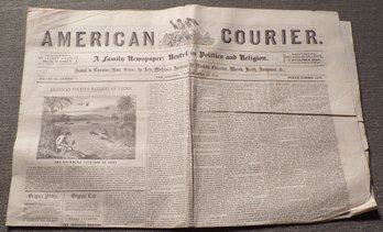 Authentic Antique & Excellent Condition Saturday April 26, 1856, American Courier 'Philadelphia' Newspaper