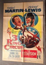 Vintage Authentic Movie Poster 1954 Paramount 3 Ring Circus (Dean Martin, Jerry Lewis & Zsa Zsa Gabor)
