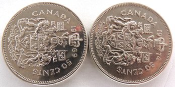 Two Canadian Half Dollars, 1969 & 1974 BU