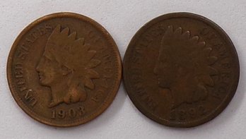 (2) Indian Head Cents 1892 & 1903