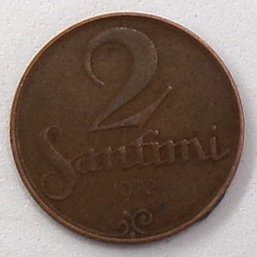 1922 Republic Of Latvia 2 Santimi (Scarce No Mintmark Below Ribbon)