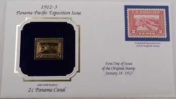 22kt Gold Replica 1912-3 (Panama-Pacific Exposition) 2C Panama Canal Stamp W/Replica Of Original