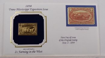 22kt Gold Replica 1898 (Trans-Mississippi Expo) 2C Farming In The West Stamp W/Replica Of Original