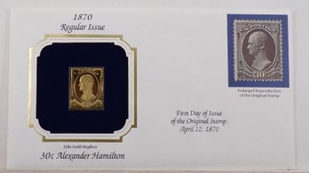 22kt Gold Replica 1870, 30C Alexander Hamilton Stamp Bearing Reproduction Of Original Stamp